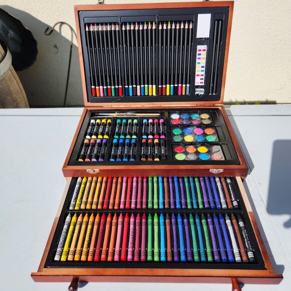 NEW LARGE Wood Box with Art Painting Drawing Supplies Set School Storage Box Org - Picture 11 of 16
